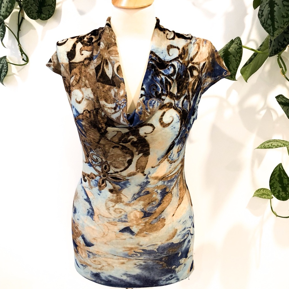 Marble Colored Blouse Top Cowl Neck